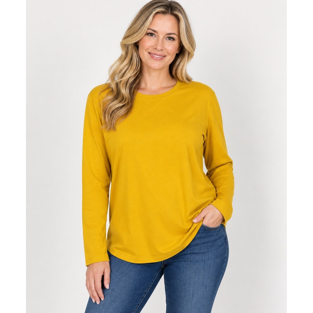 Isaac Mizrahi Live! Top Women 1X Yellow Long Sleeve Pima Cotton Crew Neck Cozy